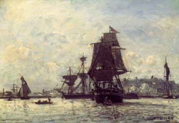 ヨハン・ジョンキント Painting - オンフルールの帆船 船の海景 ヨハン・バルトルト・ヨンカインド